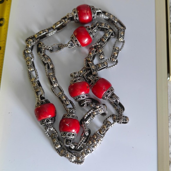 Vintage $2700 John Hardy RARE SS 18K Gold red natural corals necklace. - Picture 5 of 10